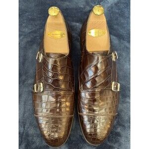 Edward Green Made to Order Alligator Shoes, Double Monk Stap Brown 10.5Uk/11US